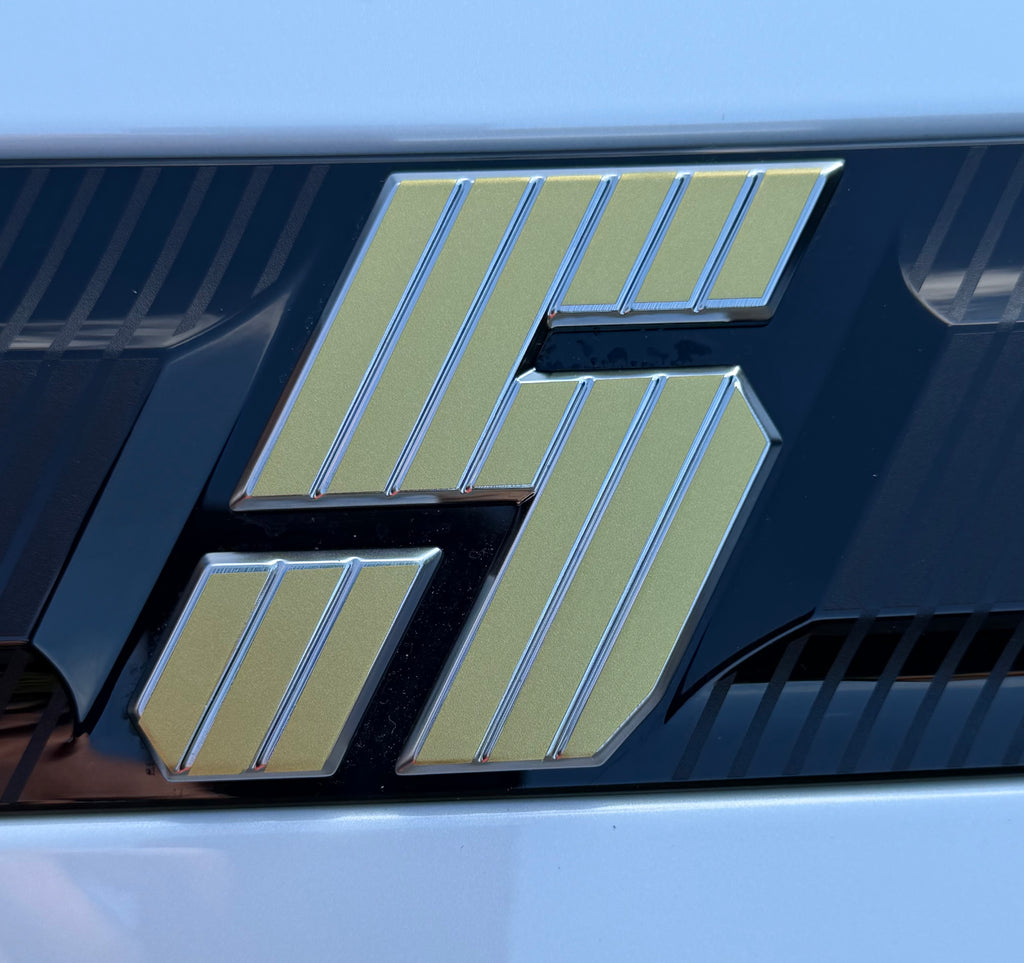 Satin Gold Renault 5 Etech Rear Badge Overlay Graphic