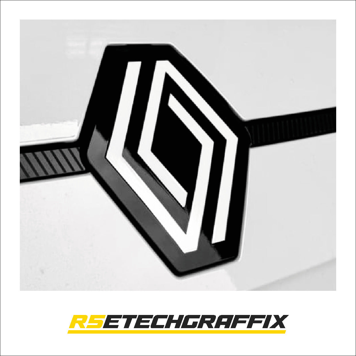 White Renault 5 Etech Front Badge Overlay Graphic